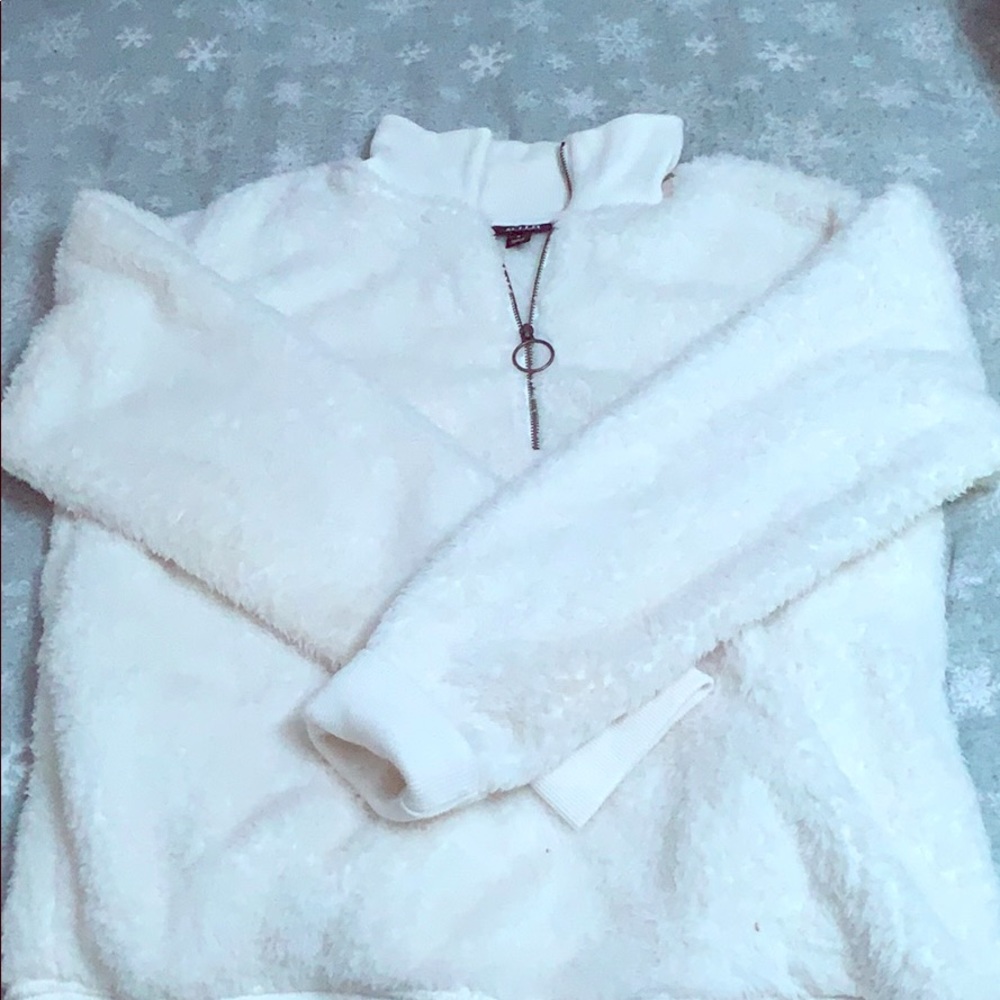 White fur zip up jacket